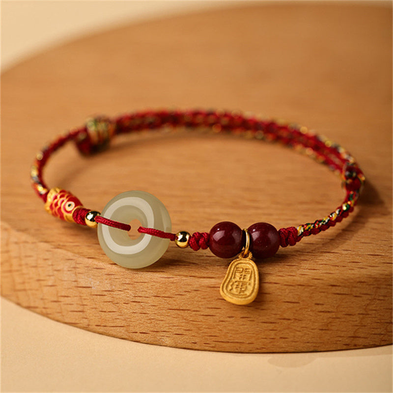 Buddha Stones 925 Sterling Silver Koi Fish Hetian Jade Peace Buckle Luck Bracelet - 14-16cm - image 0