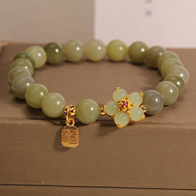 Buddha Stones "Hoping for Peace and Blooming Joy" Green Jade Bracelet Includes Gift Message Card - image 1