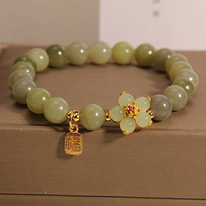 Buddha Stones "Hoping for Peace and Blooming Joy" Green Jade Bracelet Includes Gift Message Card - image 1