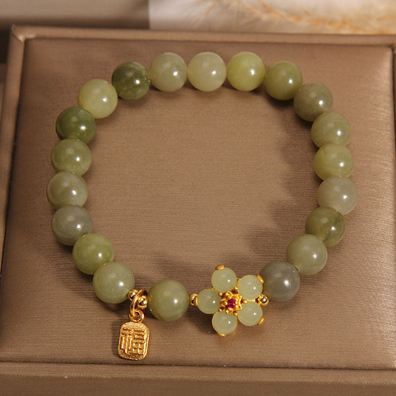 Buddha Stones "Hoping for Peace and Blooming Joy" Green Jade Bracelet Includes Gift Message Card - image 13