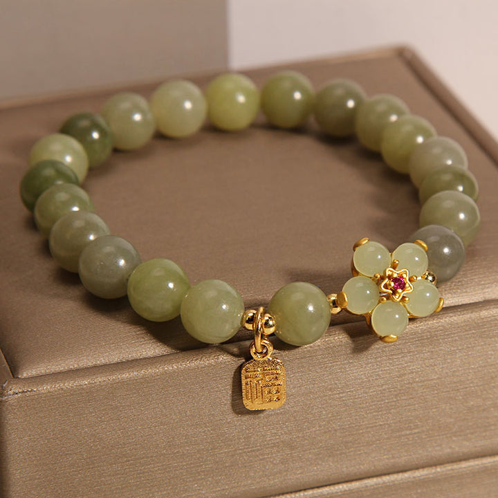 Buddha Stones "Hoping for Peace and Blooming Joy" Green Jade Bracelet Includes Gift Message Card - image 11
