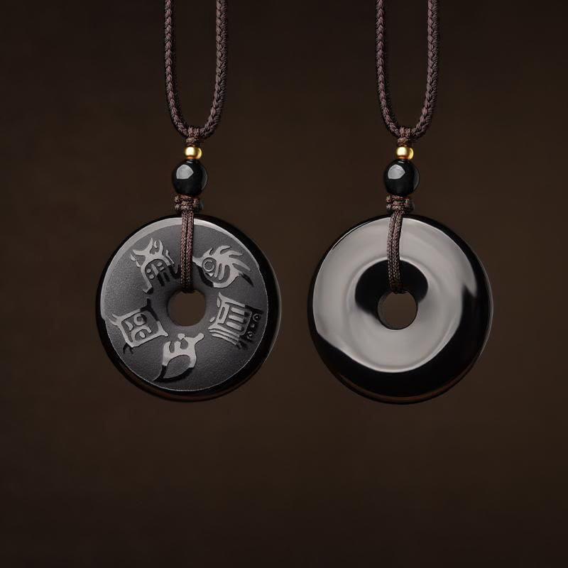 Buddha Stones Black Obsidian Taoism Five Sacred Mountains Carved Strength Peace Buckle Necklace Pendant Key Chain Phone Hanging Decoration - image 0