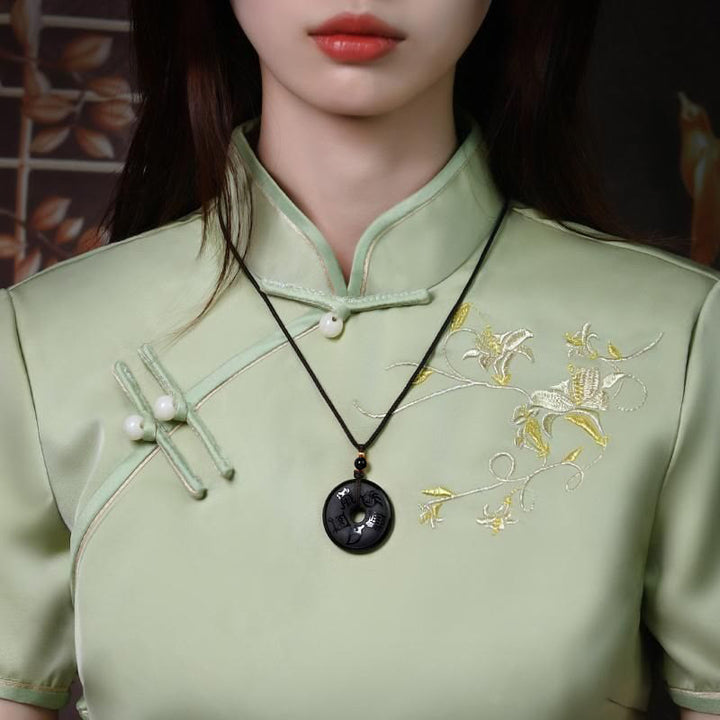 Buddha Stones Black Obsidian Taoism Five Sacred Mountains Carved Strength Peace Buckle Necklace Pendant Key Chain Phone Hanging Decoration - image 2