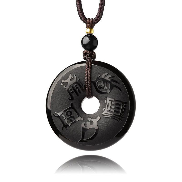 Buddha Stones Black Obsidian Taoism Five Sacred Mountains Carved Strength Peace Buckle Necklace Pendant Key Chain Phone Hanging Decoration - image 3
