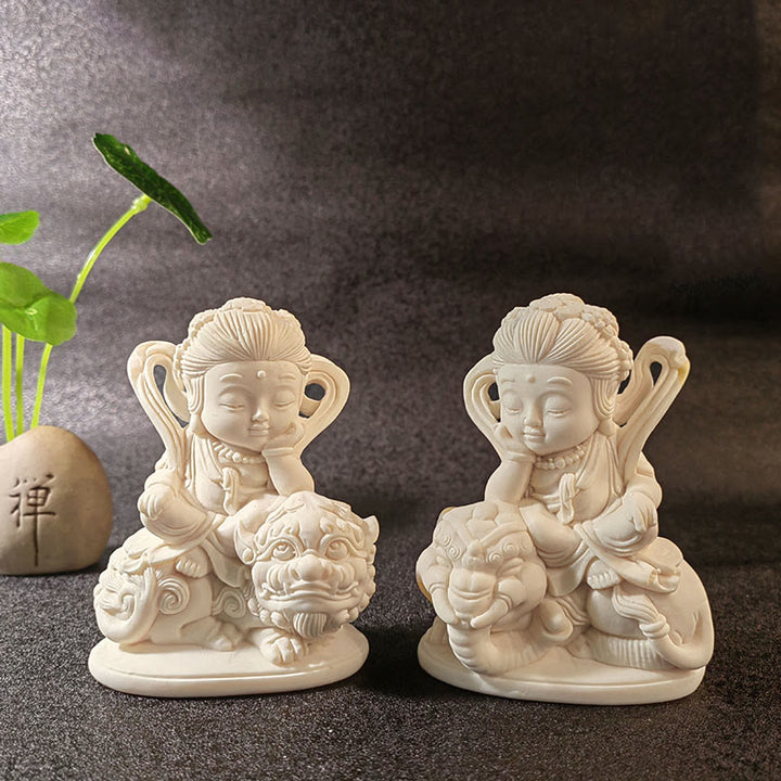 Buddha Stones Mini Ivory Fruit Tathagata Buddha Lotus Kwan Yin Avalokitesvara Manjusri Samantabhadra Serenity Desk Decoration - 2Pcs Manjusri and Samantabhadra 10*7.5*5cm - image 21