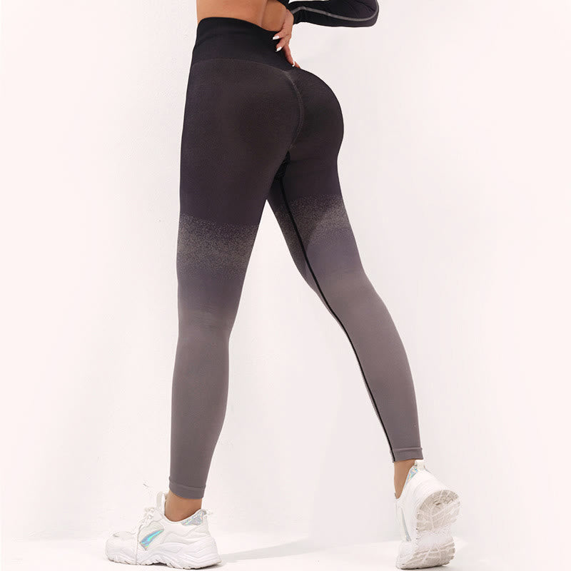 Buddha Stones Gradient Long Sleeve Crop Top Tee Bra Leggings Pants Fitness Yoga Outfit - Pants - Black Gray - US4，UK/AU8，EU36 (L) - image 16