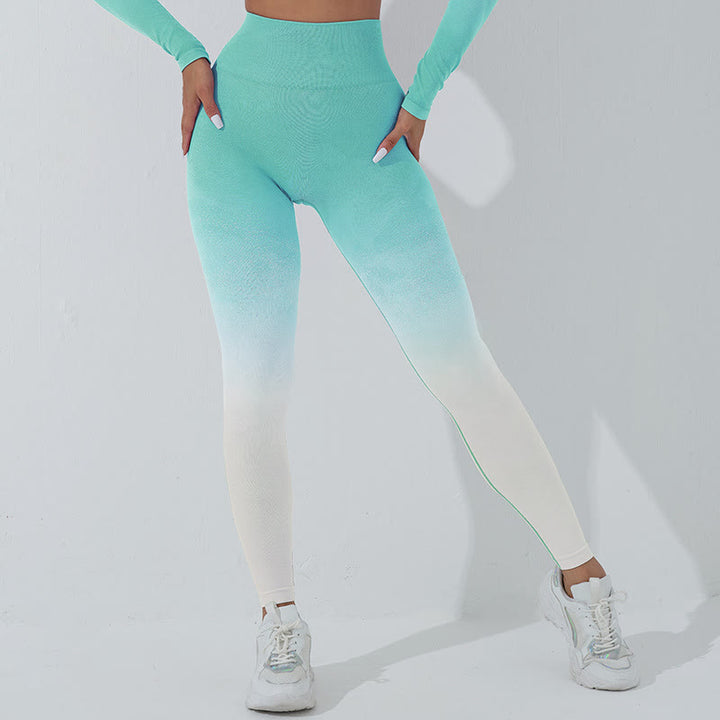 Buddha Stones Gradient Long Sleeve Crop Top Tee Bra Leggings Pants Fitness Yoga Outfit - image 13