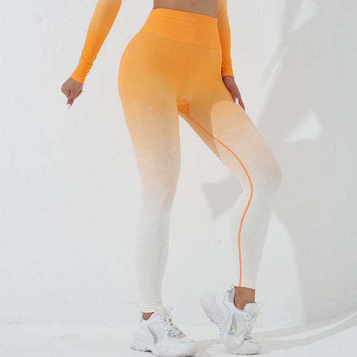 Buddha Stones Gradient Long Sleeve Crop Top Tee Bra Leggings Pants Fitness Yoga Outfit - image 22