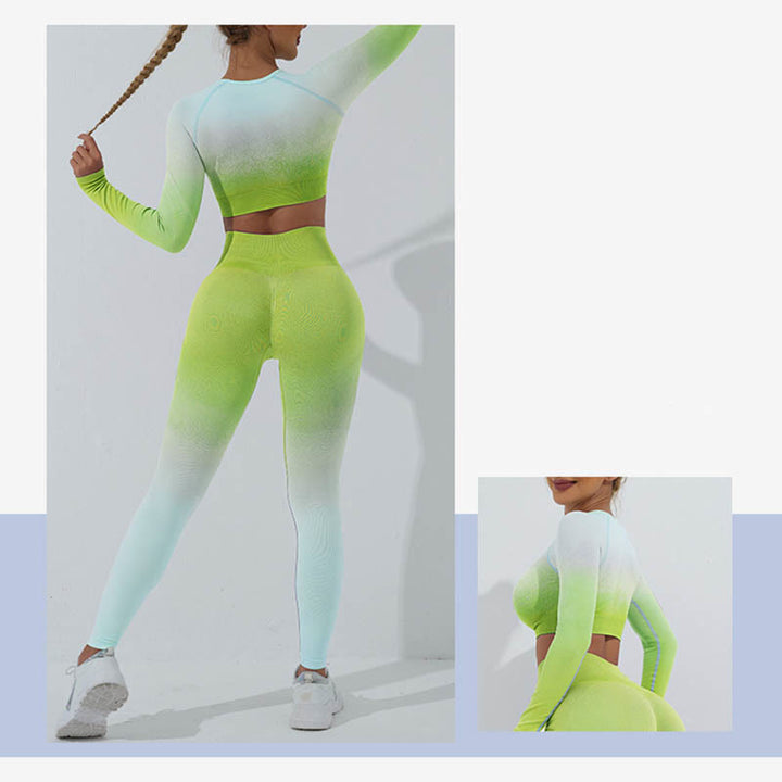 Buddha Stones Gradient Long Sleeve Crop Top Tee Bra Leggings Pants Fitness Yoga Outfit - image 40