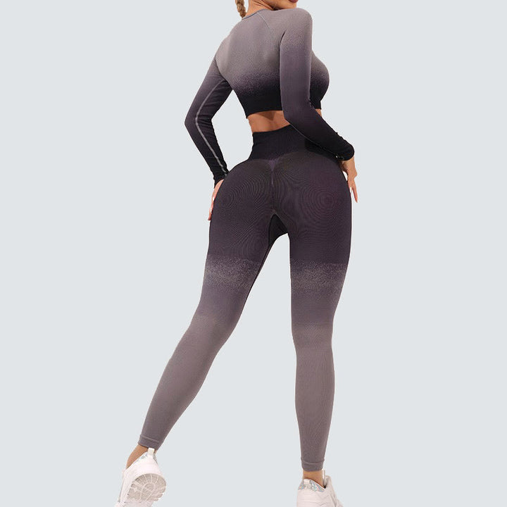 Buddha Stones Gradient Long Sleeve Crop Top Tee Bra Leggings Pants Fitness Yoga Outfit - image 20