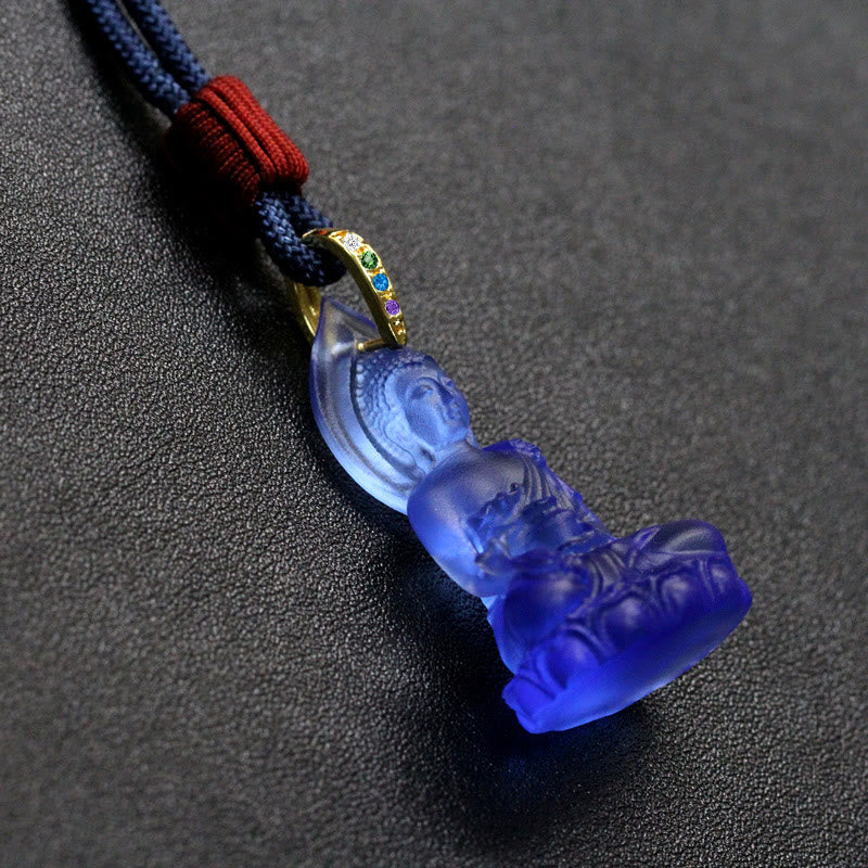 Buddha Stones Blue Tathagata Buddha Medicine Buddha Liuli Crystal Serenity Amulet Necklace Pendant - image 16