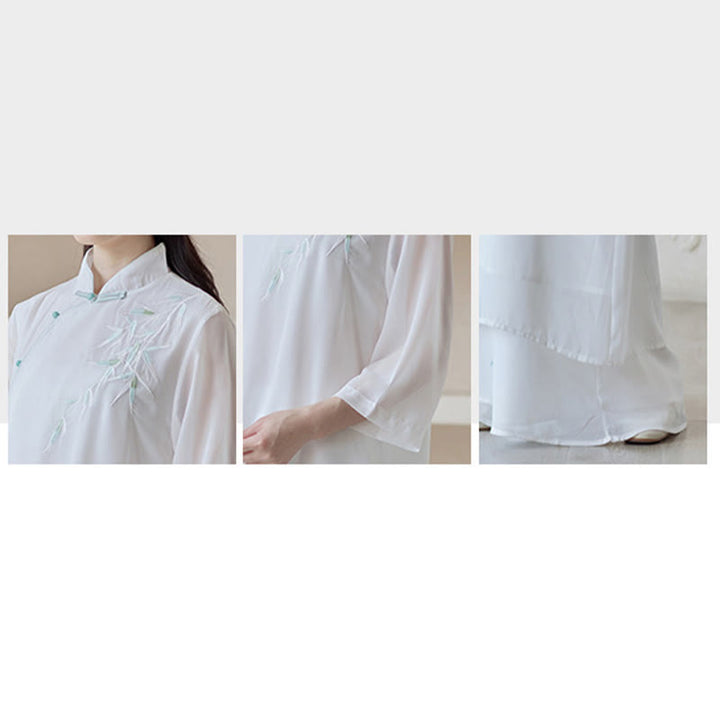 Buddha Stones Bamboo Cheongsam Dress Midi Dress Wide Leg Pants Meditation Spiritual Zen Practice Clothing - image 10