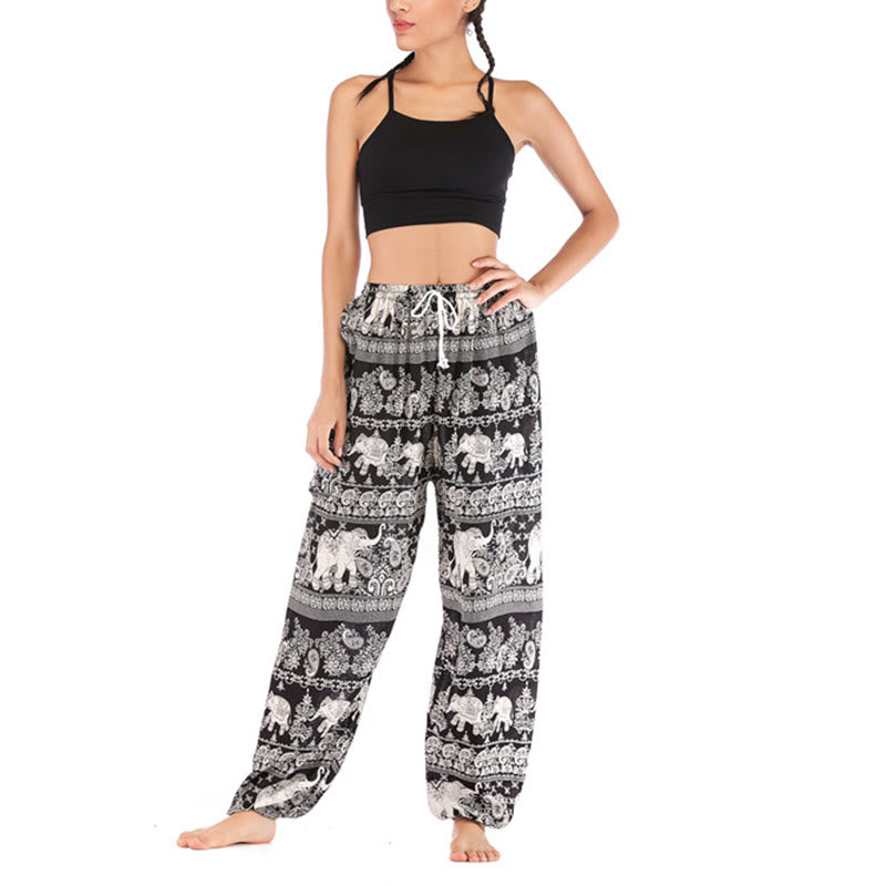 Buddha Stones Boho Loose Elephant Pattern Harem Trousers Women's Yoga Pants - image 13