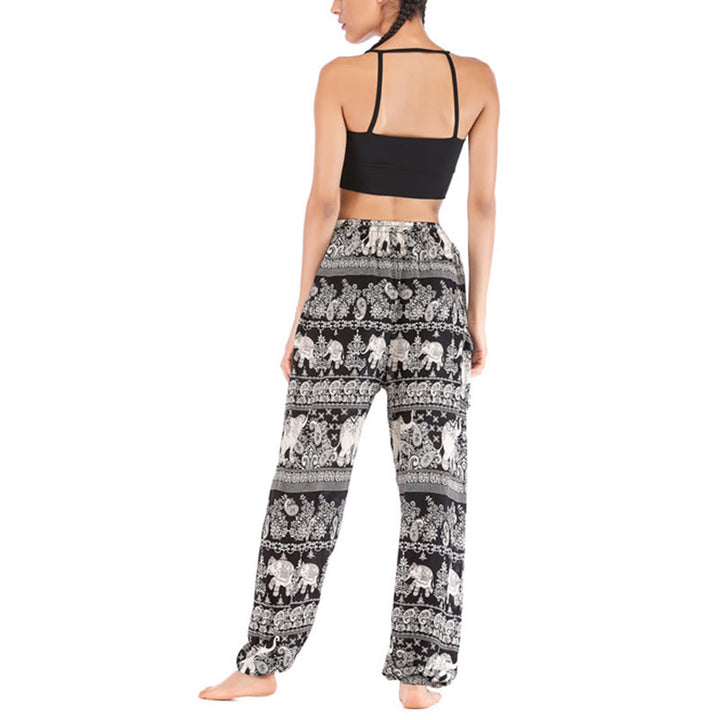 Buddha Stones Boho Loose Elephant Pattern Harem Trousers Women's Yoga Pants