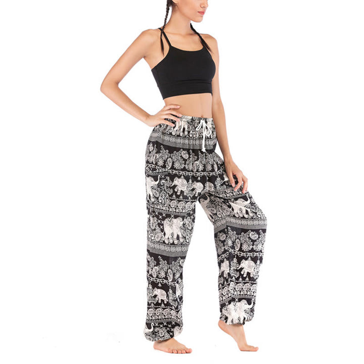 Buddha Stones Boho Loose Elephant Pattern Harem Trousers Women's Yoga Pants