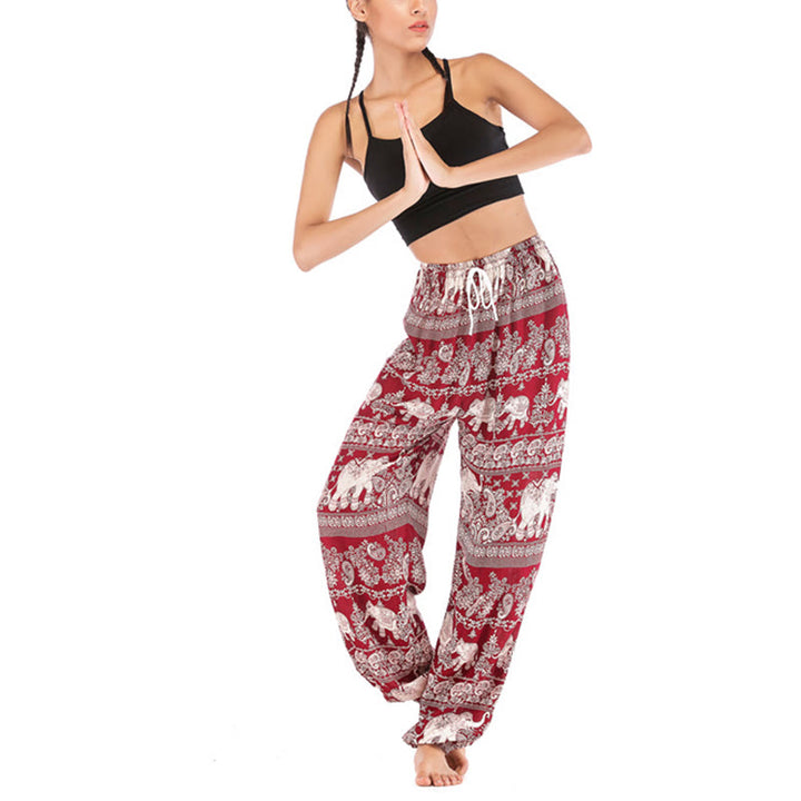 Buddha Stones Boho Loose Elephant Pattern Harem Trousers Women's Yoga Pants