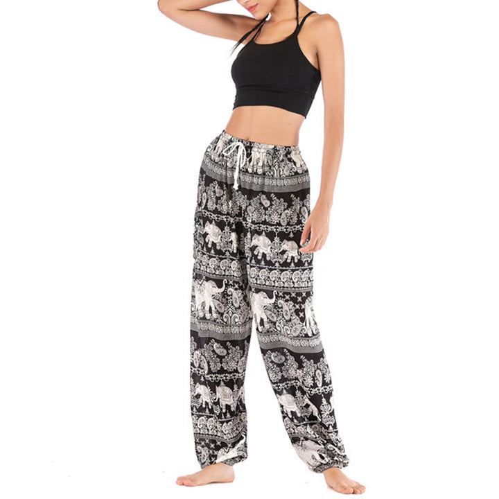 Buddha Stones Boho Loose Elephant Pattern Harem Trousers Women's Yoga Pants