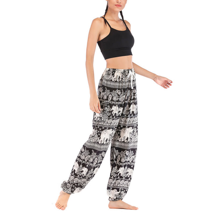 Buddha Stones Boho Loose Elephant Pattern Harem Trousers Women's Yoga Pants