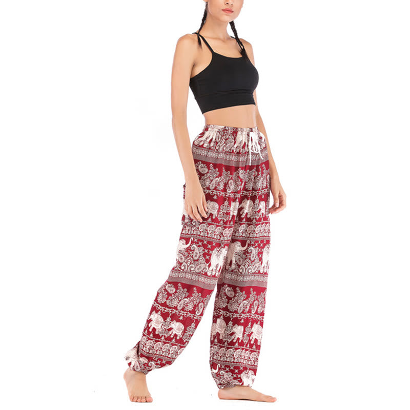 Buddha Stones Boho Loose Elephant Pattern Harem Trousers Women's Yoga Pants - image 3