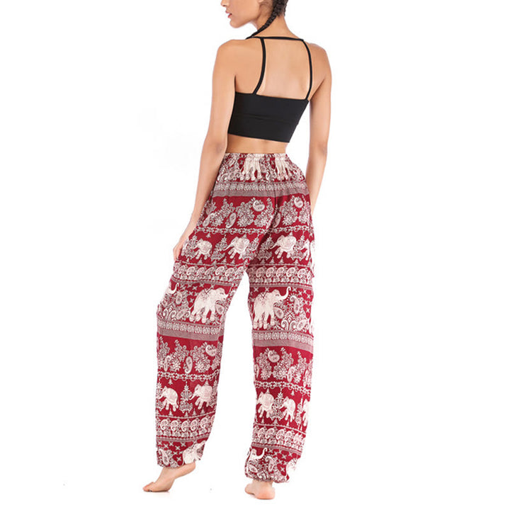 Buddha Stones Boho Loose Elephant Pattern Harem Trousers Women's Yoga Pants