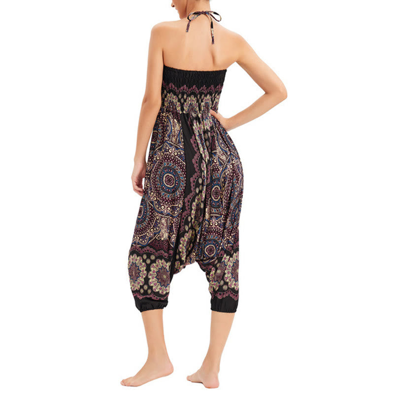 Buddha Stones Two Style Wear Mandala Flower Pattern Loose Smocked Harem Trousers Jumpsuit High Waist Pants - image 12