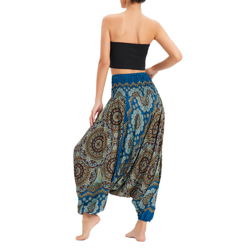 Buddha Stones Two Style Wear Mandala Flower Pattern Loose Smocked Harem Trousers Jumpsuit High Waist Pants - image 29