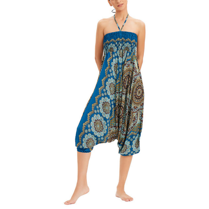 Buddha Stones Two Style Wear Mandala Flower Pattern Loose Smocked Harem Trousers Jumpsuit High Waist Pants - image 31