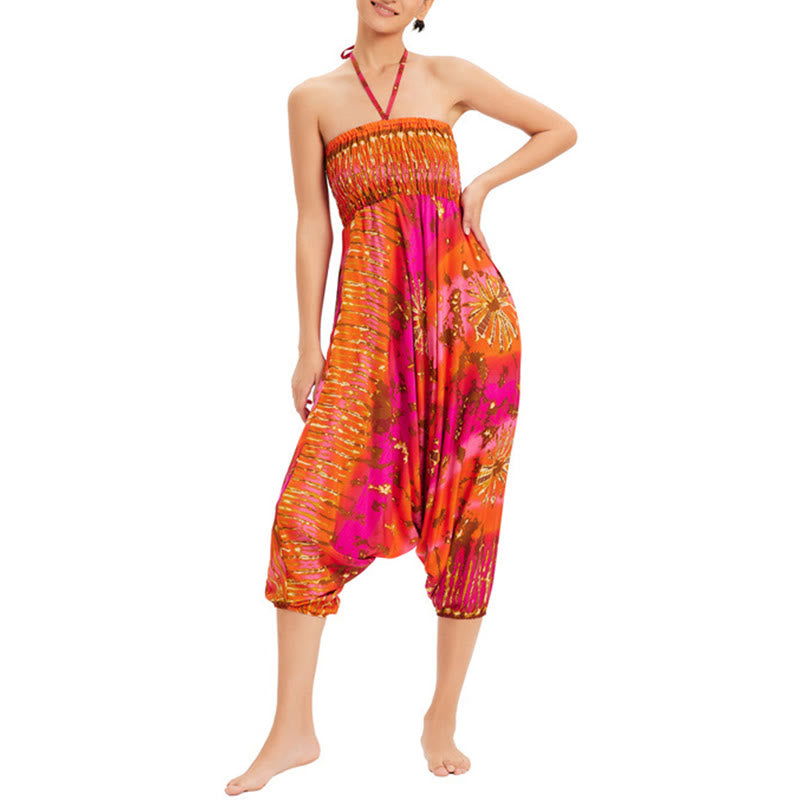 Buddha Stones Two Style Wear Gradient Colorful Loose Smocked Harem Trousers Jumpsuit High Waist Pants - image 18