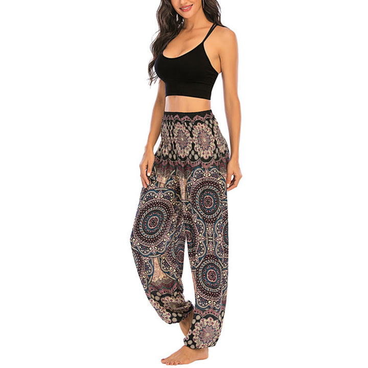 Buddha Stones Boho Loose Round Geometric Pattern Harem Trousers Women's Yoga Pants