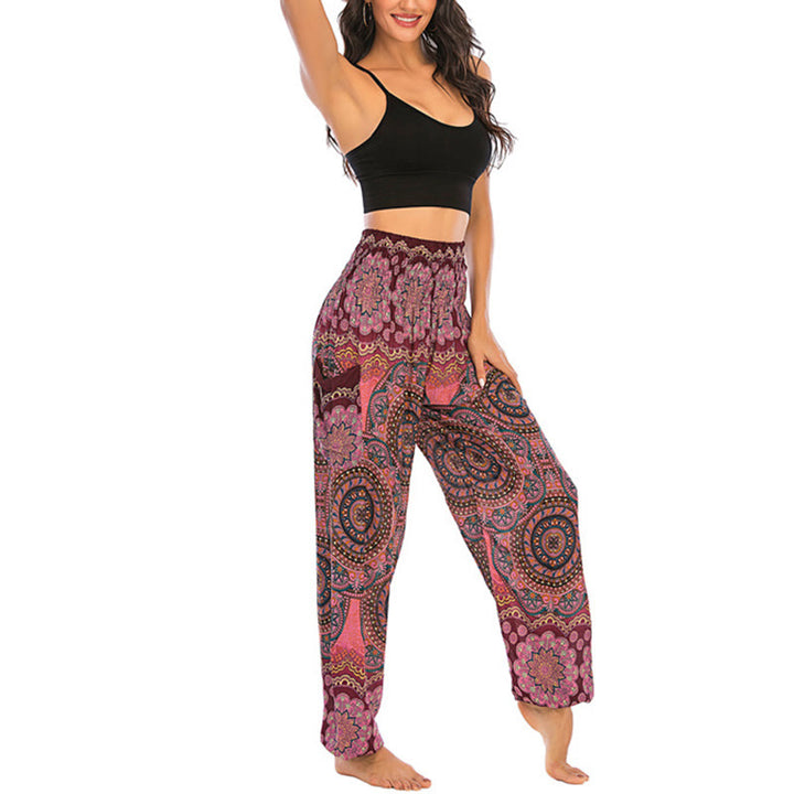 Buddha Stones Boho Loose Round Geometric Pattern Harem Trousers Women's Yoga Pants