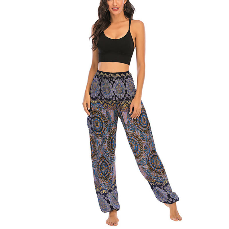 Buddha Stones Boho Loose Round Geometric Pattern Harem Trousers Women's Yoga Pants