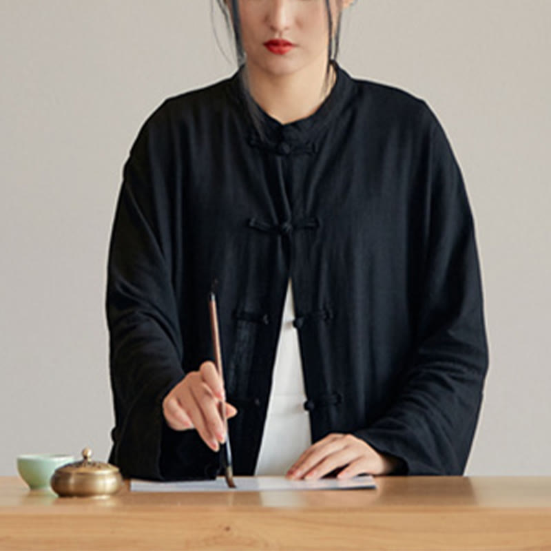 Buddha Stones Plain Frog-Button Design Shirt Zen Tai Chi Meditation Top Clothing Cotton Linen Jacket - image 25