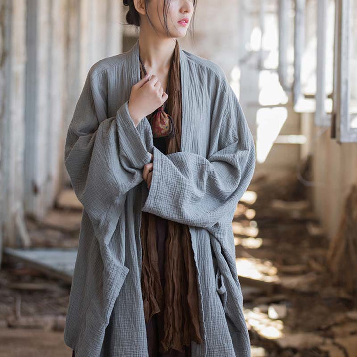 Buddha Stones Plain Design Long Sleeve Coat Zen Meditation Open Front Top Cotton Jacket - image 30