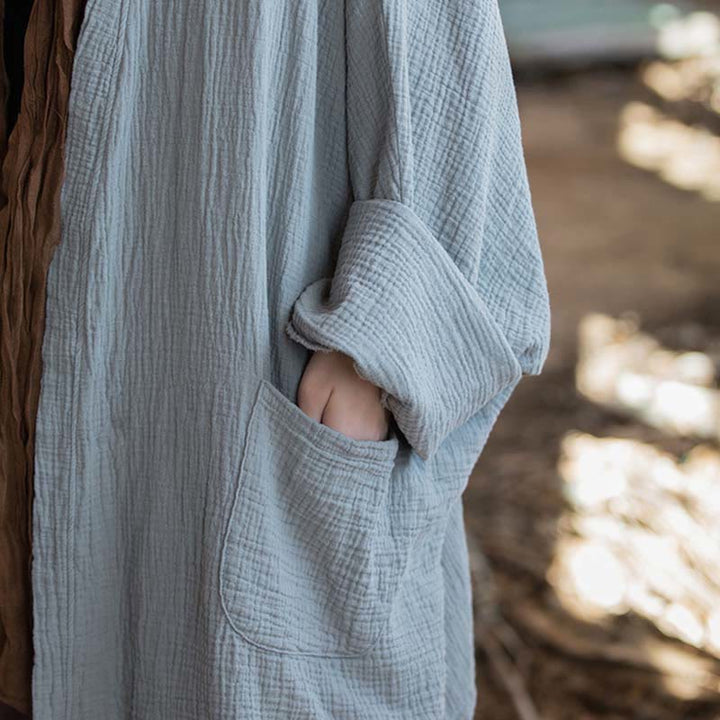 Buddha Stones Plain Design Long Sleeve Coat Zen Meditation Open Front Top Cotton Jacket - image 22