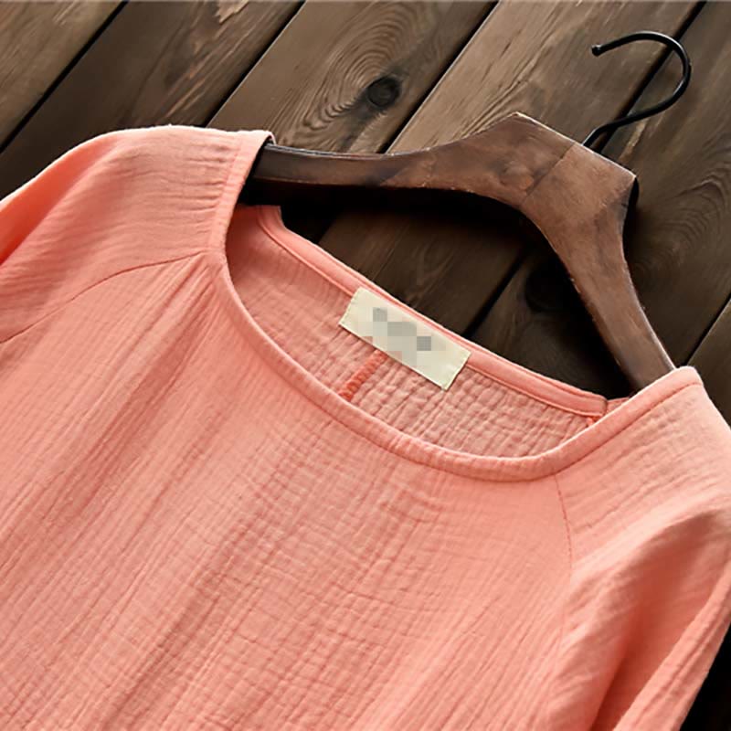 Buddha Stones Simple Midi Dress Cotton Linen Zen Tunic Dress With Pockets - image 17