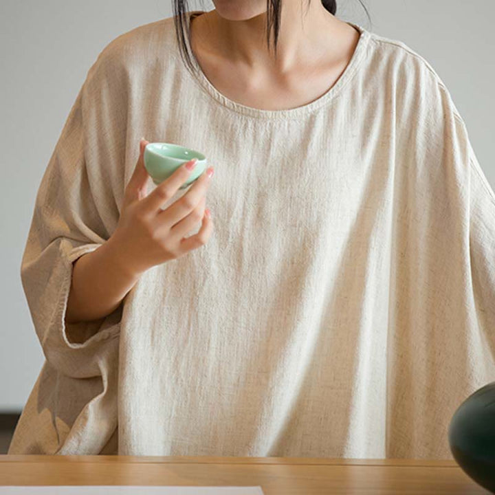 Buddha Stones Solid Color Three Quarter Sleeve Top Loose Tee T-Shirt - image 9