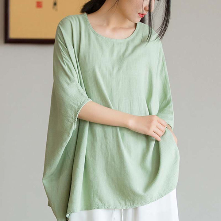 Buddha Stones Solid Color Three Quarter Sleeve Top Loose Tee T-Shirt - image 17