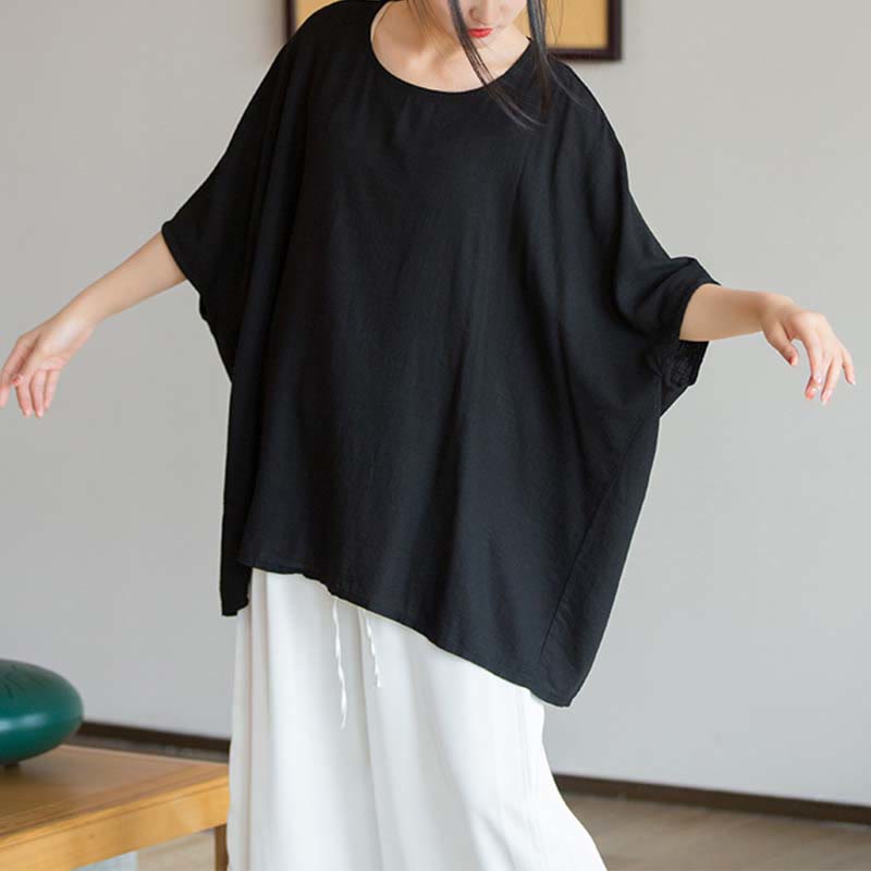 Buddha Stones Solid Color Three Quarter Sleeve Top Loose Tee T-Shirt - image 23