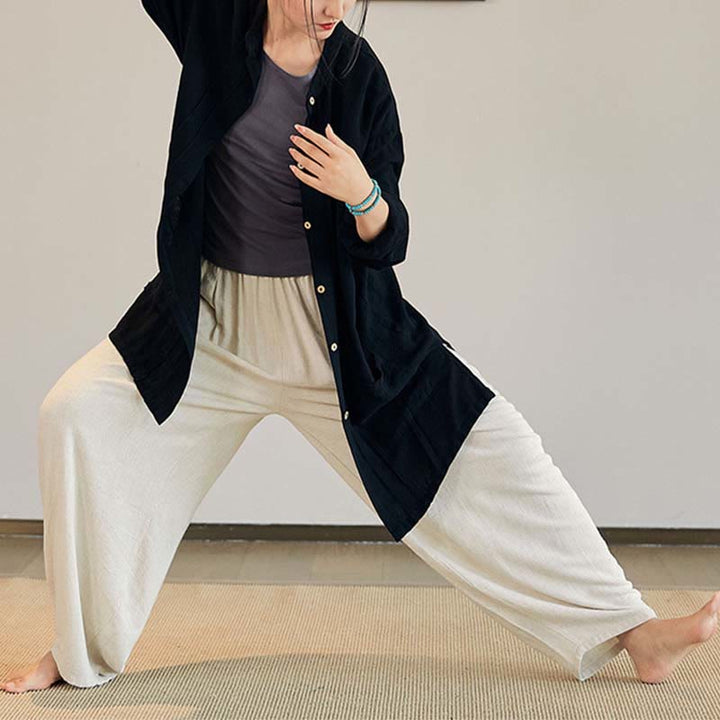 Buddha Stones Plain Long Sleeve Coat Jacket Top Wide Leg Pants Zen Tai Chi Yoga Meditation Clothing - image 16