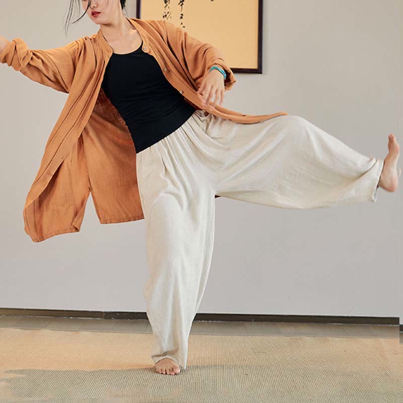 Buddha Stones Plain Long Sleeve Coat Jacket Top Wide Leg Pants Zen Tai Chi Yoga Meditation Clothing - image 31