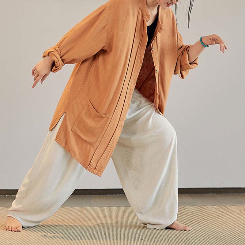 Buddha Stones Plain Long Sleeve Coat Jacket Top Wide Leg Pants Zen Tai Chi Yoga Meditation Clothing - image 30