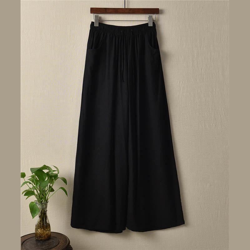 Buddha Stones Plain Wide Leg Pants Dance Women's Yoga Pants With Pockets