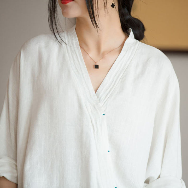 Buddha Stones V-Neck Blouse Women Shirt Long Sleeve Top Chinese Hanfu Style Clothing - image 5