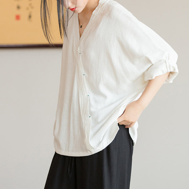 Buddha Stones V-Neck Blouse Women Shirt Long Sleeve Top Chinese Hanfu Style Clothing - image 2