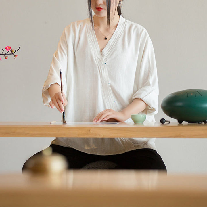 Buddha Stones V-Neck Blouse Women Shirt Long Sleeve Top Chinese Hanfu Style Clothing - image 8