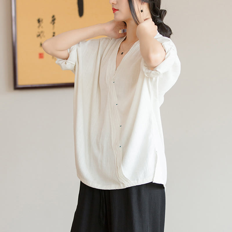 Buddha Stones V-Neck Blouse Women Shirt Long Sleeve Top Chinese Hanfu Style Clothing - image 4