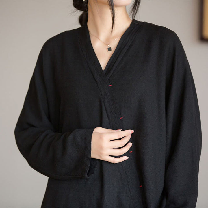 Buddha Stones V-Neck Blouse Women Shirt Long Sleeve Top Chinese Hanfu Style Clothing - image 16