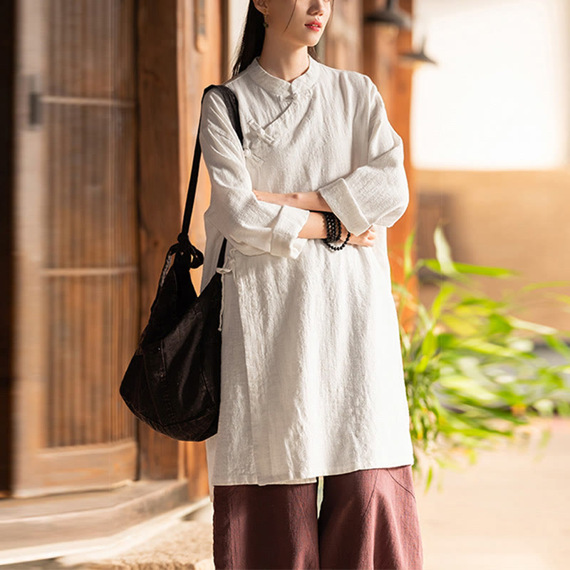 Buddha Stones Vintage Cotton Linen Blouse Women Long Sleeve Shirt Chinese Hanfu Top - image 3