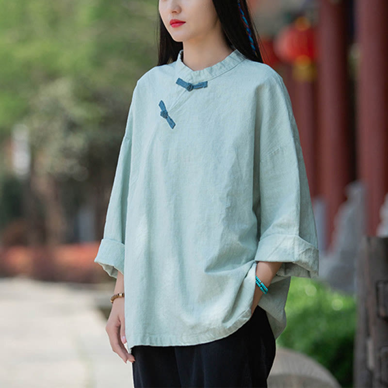 Buddha Stones Ramie Linen Loose Blouse Women Long Sleeve Shirt Chinese Hanfu Top - image 2
