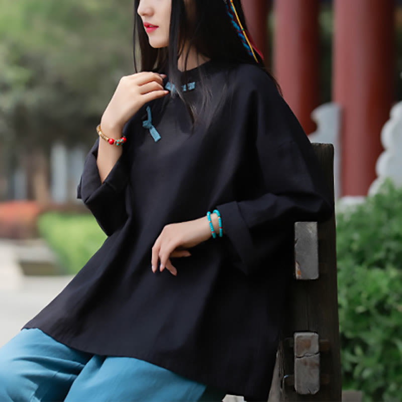 Buddha Stones Ramie Linen Loose Blouse Women Long Sleeve Shirt Chinese Hanfu Top - image 13